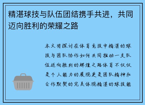 精湛球技与队伍团结携手共进，共同迈向胜利的荣耀之路